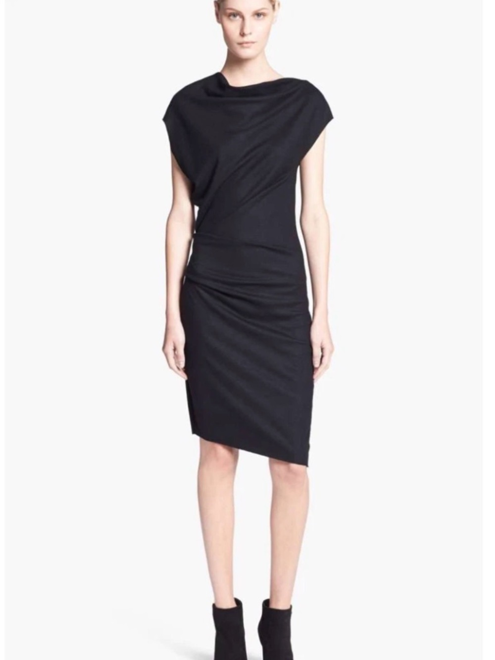 Helmut Lang Wool Asymmetric Drape Dress Black S Quiet Luxury Minimalist